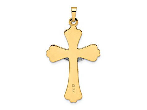 14k Yellow Gold and 14k White Gold Polished/Textured Solid INRI Crucifix Cross Pendant