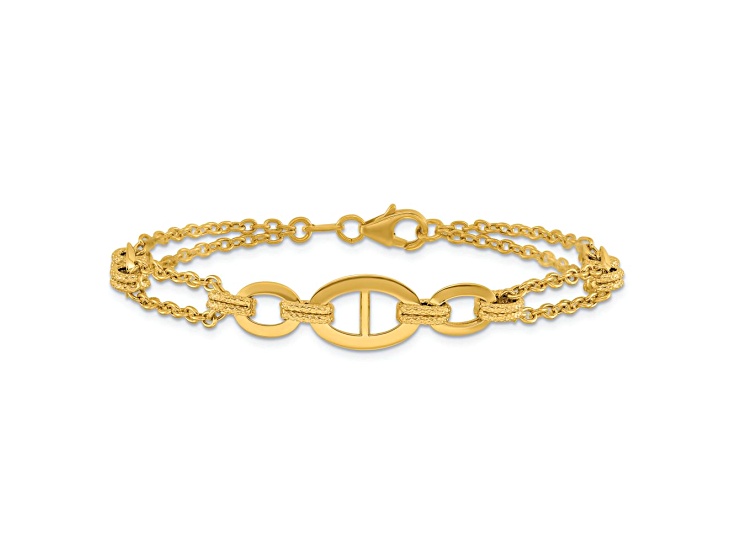 14k Yellow Gold Polished and Textured Multi-strand Fancy Link Bracelet