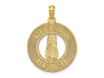 Picture of 14k Yellow Gold Textured Life's A Beach Circle with Flip-Flop pendant