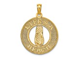 14k Yellow Gold Textured Life's A Beach Circle with Flip-Flop pendant