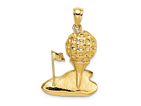 14k Yellow Gold Solid Polished and Textured Open-backed Golf pendant