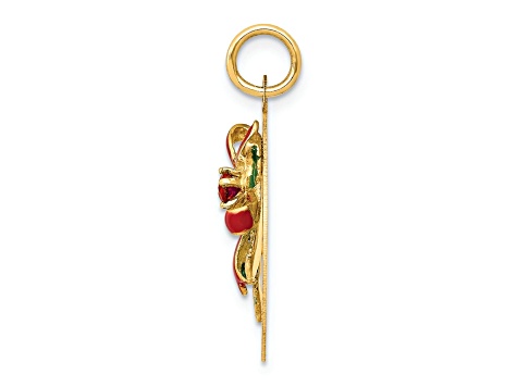 14k Yellow Gold Enameled Mistletoe with Synthetic Stone Charm