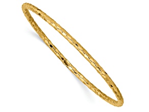 10k Yellow Gold 3mm Polished Textured Slip-on Bangle Bracelet