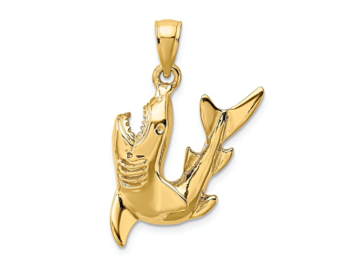 10K Yellow Gold 2D Polished and Textured Shark Charm