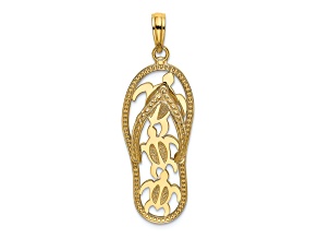 14k Yellow Gold Textured Triple Turtle Flip-Flop Charm