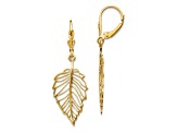 14K Yellow Gold Polished Leaf Leverback Earrings