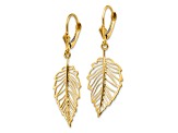 14K Yellow Gold Polished Leaf Leverback Earrings