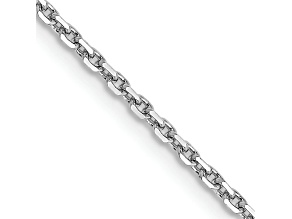 Rhodium Over 10k White Gold 1.4mm Solid Diamond-Cut Round Open Link Cable 24 Inch Chain