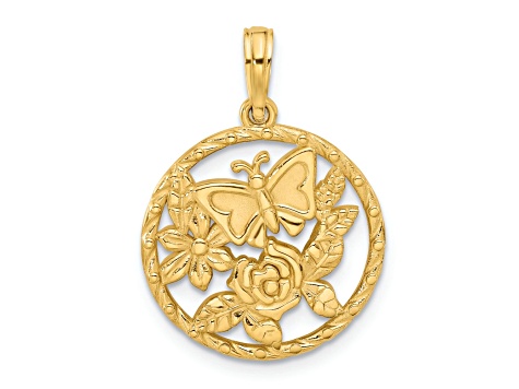 14k Yellow Gold Polished Fancy Butterfly Circle Charm