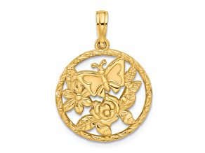 14k Yellow Gold Polished Fancy Butterfly Circle Charm