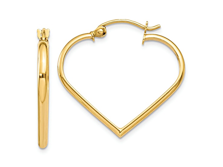 10k Yellow Gold 7/8" Polished Heart Hoop Earrings