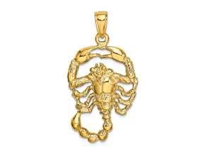 14k Yellow Gold 3D Textured Large Scorpio Zodiac pendant
