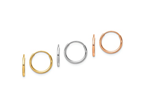 14K Tri-color 3-pair Hoop Earrings Set