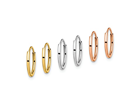 14K Tri-color 3-pair Hoop Earrings Set