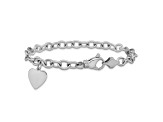 Rhodium Over 14k White Gold Polished Link with Heart Charm Bracelet