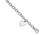 Rhodium Over 14k White Gold Polished Link with Heart Charm Bracelet