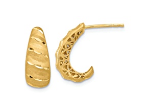 14k Yellow Gold 1/2" Satin and Diamond-Cut J-Hoop Earrings