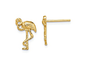14K Yellow Gold Textured Flamingo Stud Earrings