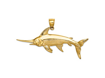 Picture of 14k Yellow Gold 3D Polished Satin and Textured Swordfish Charm
