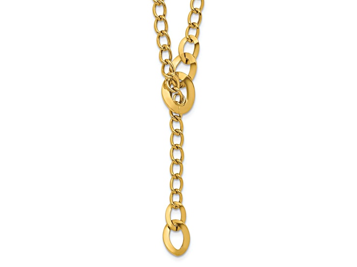 14k Yellow Gold Polished Fancy Curb Link Lariat 18 Inch Necklace