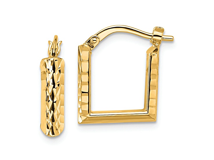 14k Yellow Gold 5/8 inch Polished and Diamond-Cut Square Hoop Earrings
