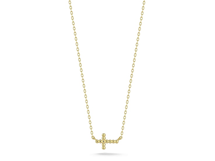 Bellissima Gold 14K Yellow Gold Sideways Beaded Cross Necklace