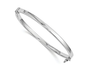 14k Yellow Gold and Rhodium Over 14k Yellow Gold Polished 4mm Hinged Bangle