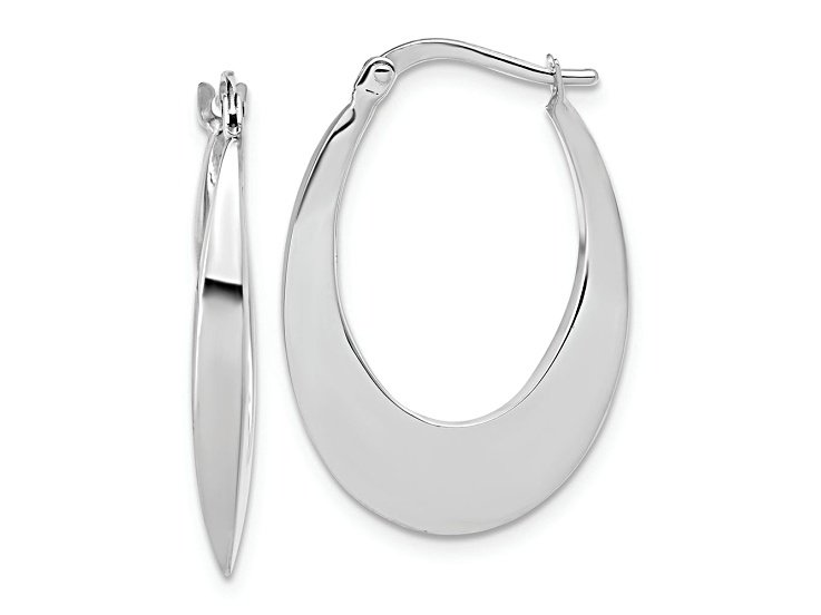 Rhodium Over 14K White Gold Polished Fancy Oval Hoop Earrings