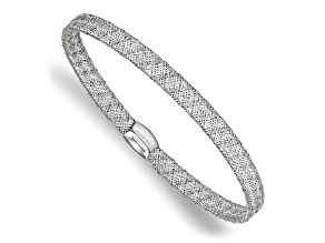 14k Yellow Gold and Rhodium Over 14k Yellow Gold 4mm Fancy Mesh Stretchable Bangle Bracelet