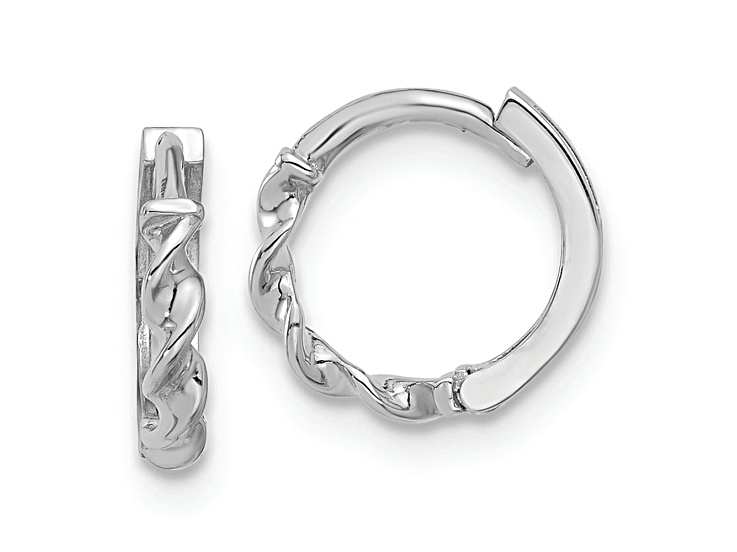 Rhodium Over 14k White Gold 3/8 inch Polished Twisted Huggie Hoop Earrings