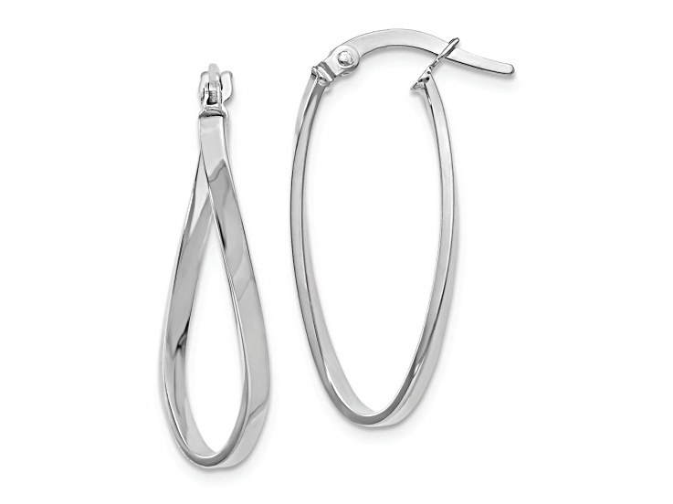 Rhodium Over 14k White Gold 1 inch Polished Oval Hoop Earrings