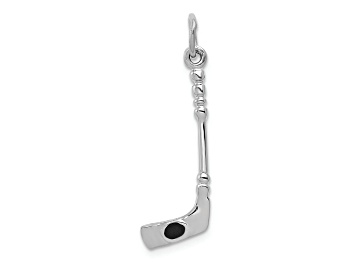 Picture of Rhodium Over 14k White Gold 3D Solid Black Enameled Textured Hockey Stick Charm