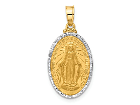 14k Two-tone Gold Satin Miraculous Medal Oval Pendant