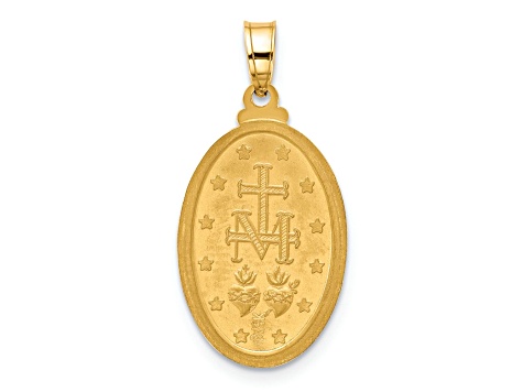 14k Two-tone Gold Satin Miraculous Medal Oval Pendant