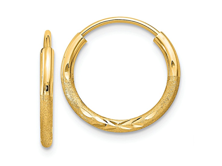 14k Yellow Gold 1/2" Satin Diamond-Cut Endless Hoop Earrings