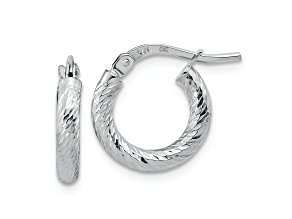 Rhodium Over 14k White Gold Polished and Diamond-Cut 9/16" Hoop Earrings