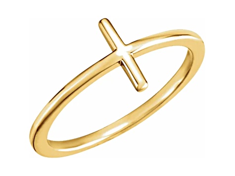 14K Yellow Gold Sideways Cross Ring