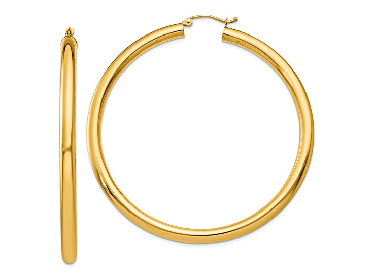 10k Yellow Gold Polished 2 3/8" Tube Hoop Earrings