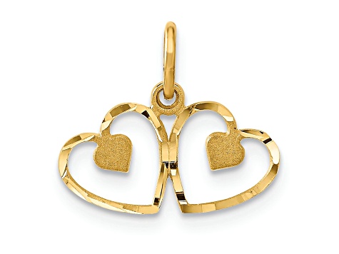 14k Yellow Gold Satin and Diamond-Cut Heart pendant