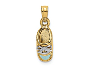 14K Two-tone Gold  Light Blue Enamel 3D Baby Shoe Charm