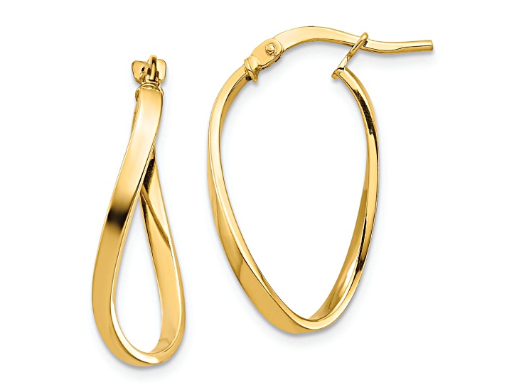 14k Yellow Gold Polished 15/16" Twisted Wavy Hoop Earrings