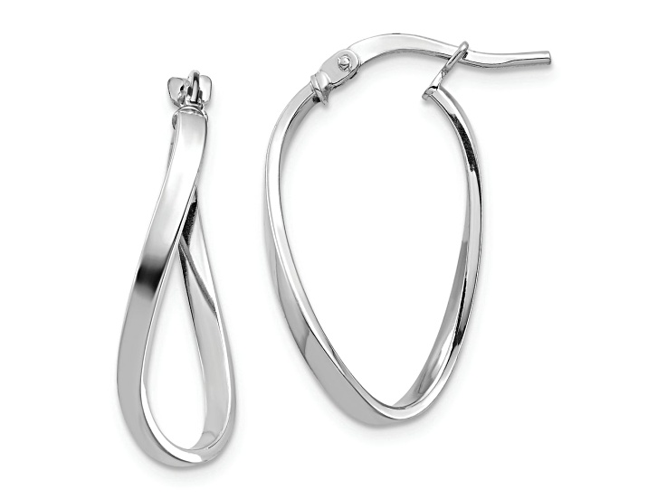 Rhodium Over 14k White Gold Polished 15/16" Wavy Hoop Earrings