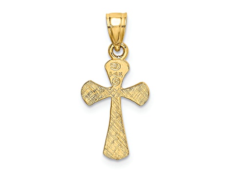 14k Yellow Gold Solid Textured Cross Pendant