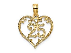 14k Yellow Gold Textured Number 25 in Heart Charm