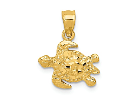 14k Yellow Gold Diamond-Cut and Textured Turtle Pendant