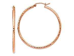 14k Rose Gold 1 9/16" Polished Large Diamond-Cut Tube Hoop Earrings