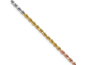 14k Tri-color Gold 1.75mm Solid Diamond-Cut Rope 16 Inch Chain