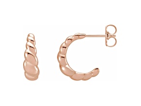 14K Rose Gold Rope Design J-Hoop Earrings