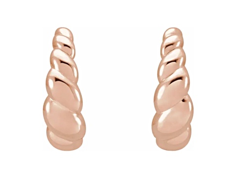 14K Rose Gold Rope Design J-Hoop Earrings