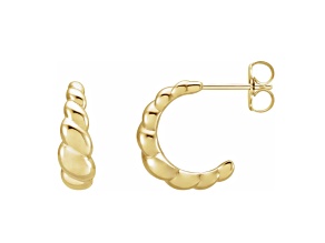 14K Yellow Gold Rope Design J-Hoop Earrings